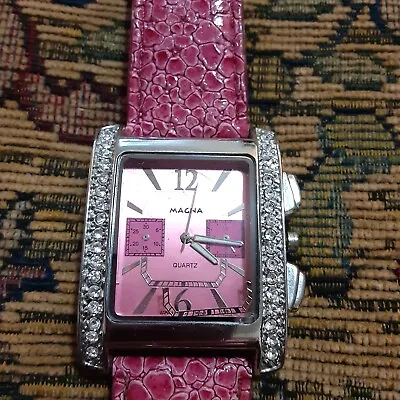 MAGNA Pink Wrist Watch Rhinestones Watch Case 2X2 Band 10   • $7.50