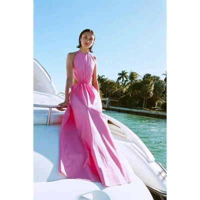 $165 • Buy NEW Staud Apfel Cutout Cotton-blend Poplin Halterneck Dress Bright Pink Sz M