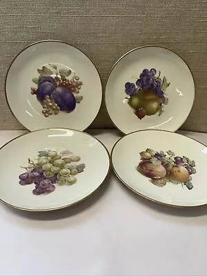 $25 • Buy Vintage Eschenbach Baronet China Plates 8” Fruit Design Gold Trim Germany 4-pcs