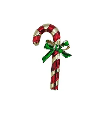 Gerry's Candy Cane Brooch Pin Gold Tone Enamel Vintage Christmas 2  • $7.99