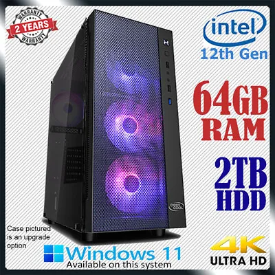 $1609 • Buy Intel 12th Gen Computer 64GB RAM 2TB Gaming Home & Office Desktop PC Core I7 Upg