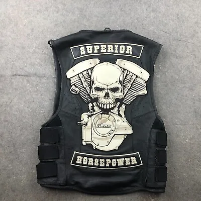 Icon Regulator Vest Small Medium Motorcycle Black Adjustable Leather Back Plate • $198.98