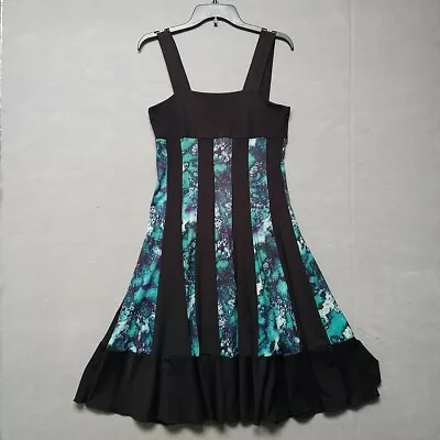 Vera Barcelona Fit & Flare Dress Womens S Aqua Black Square Neck Dance Party • $18.48