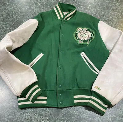 $230 • Buy Vintage Starter Boston Celtics NBA Leather Wool Varsity Bomber Jacket Size Large