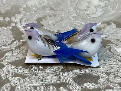 Lavender Blue Feathered Birds Wired Christmas Craft Decor Set  Of 4 • $10.95