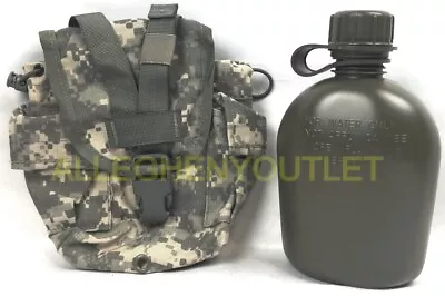 US Military Molle ACU 1 QUART USED CANTEEN COVER W/ NEW 1 QT OD PLASTIC CANTEEN  • $16.95