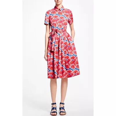 Brooks Brothers Dress By Zac Posen Red Poppy Floral Belted Shirt Dress 2 • $74.99