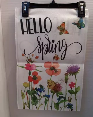 Hello Spring Floral Bees Garden Flag 11.5x18 Inch Double Sided Vertical Burlap • $4