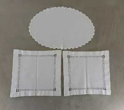 Lot Of 3 White Cotton Table Scarves - 2 Square 8.5  - 1 Oval 12  L X 8  Wide • $9.99