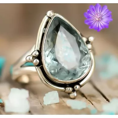 Green Amethyst Gemstone 925 Sterling Silver Handmade Ring Jewelry All Size • $7.35