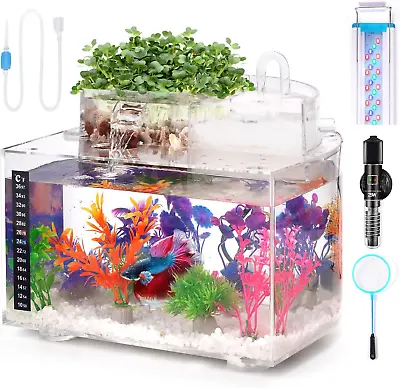 Betta Fish Tank Kit 3 Gallon Aquarium Self-Cleaning With LED Light Filter • $98.73