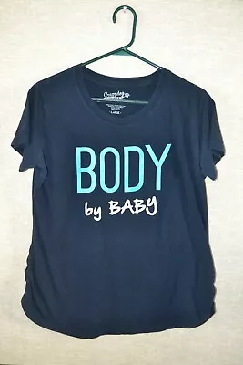 Navy Blue Body By Baby Short Sleeve Maternity T Shirt LARGE Ruched Sides • £12.54
