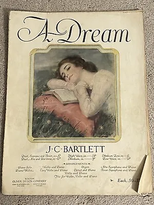 1923 A DREAM Vintage Sheet Music For PIANO & CORNET By J.C. Bartlett • $2.80