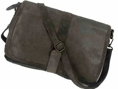 Vera Pelle Italian Distressed Suede Leather Crossbody Shoulder Bag Vintage • $33