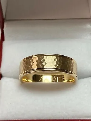 14k Solid Yellow Gold Hammered Finish Mens Wedding Bands Rings 6mm • $775