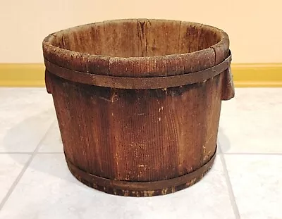 Antique Primitive Wooden Bucket With Staves • $27.50