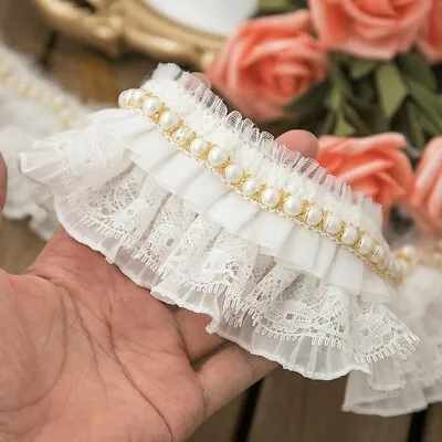 2.3 *1yard Delicate White Pearl Flower Lolita Tulle Lace Trim DIY Trimming Decor • $2.99