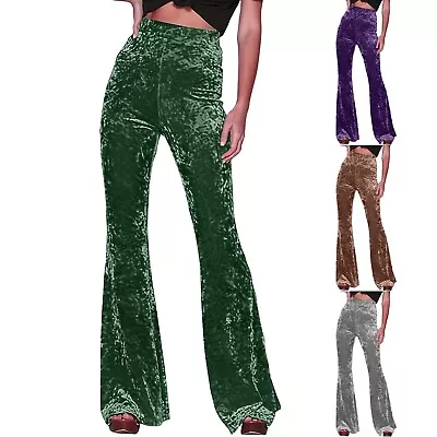 Retro/WomensHigh Waist Velvet Flared Bell Trousers Slim Palazzo Wide Leg Pants • £17.48