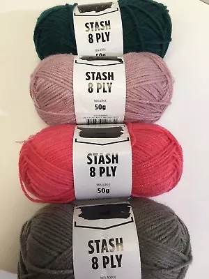 Wool Stash 8ply 100% Acrylic Yarn 50g Balls Knitting Scarves Crochet New • $1.95