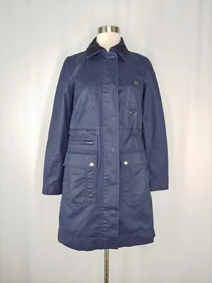 J.Crew XXS Blue Waxed Cotton Long Downtown Field Jacket • $11.20