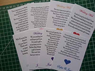 10-100 Personalised Heart Wedding Gift Poem Cards - Money - Honeymoon Wish Poems • £4.50