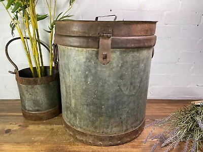 Large Vintage Reclaimed Heavy Duty Galvanised Iron Garden Planter Bucket Tub • £90