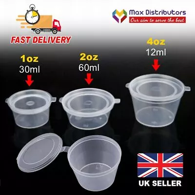 Clear Plastic Sauce Cups Hinged Lids High Quality Chutney Deli Pots 1oz/2oz • £7.49