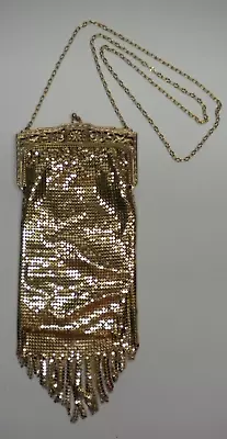 Vintage Whiting & Davis Gold Tone Metal Mesh Chain Clutch Purse Handbag Antique • $34.99