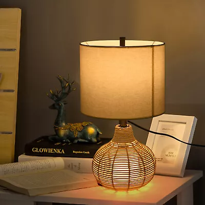 European Style Rattan+Linen+Hardware Woven Desk Lamp Mini Desk Lamp • $56.06