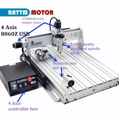 2.2kw 4 Axis USB Mach3 8060Z CNC Milling Machine Kit For Metal Wood  Engraving • $2670