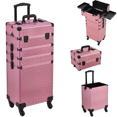 Rolling Makeup Case Professional Cosmetic Train Case Beauty Trolley 4 In 1 Box • £79.95