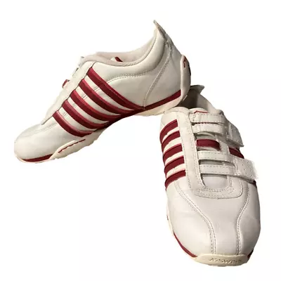 VTG K-Swiss Shoes Womens 7.5 Leather Tennis Court Sneaker Red Self Fastener RARE • $39.95