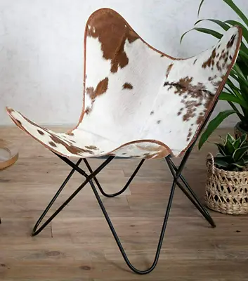 Handmade Vintage Cowhide Leather Butterfly Folding Sleeper Seat Relax Arm Chair • £128.93