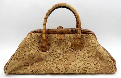 Vintage Clever Carriage Co. Leather & Lace Leopard Print Satchel Handbag Purse • $159.95