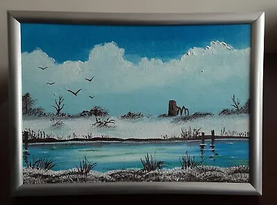 £12 • Buy  St Benet's Abbey In Winter  Original Framed Oil Painting 7 X 5  (M443)