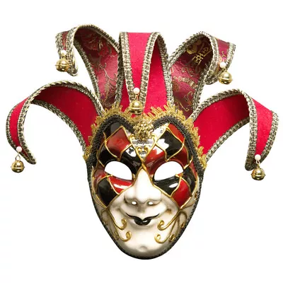 Full Face Men Venetian Theater Jester Joker Masquerade Mask Bells Mardi Gras • $32.89