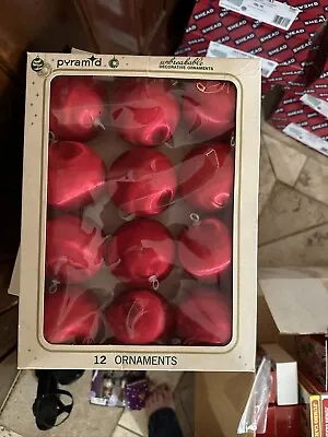 $17.99 • Buy Vintage Pyramid Ornaments 12 Satin Silk Christmas Red Balls In Box