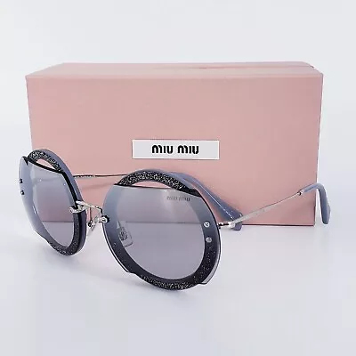 🍀MIU MIU REVEAL GLITTER MU 06SS Silver Grey Crystal Pave Mirrored Sunglasses  • $195