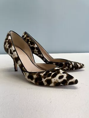 J Crew Collection Made In Italy Leather Furry Animal Print Kitten Heels 6 1/2 • $30