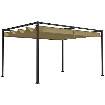 Outsunny 4x3(m) Metal Pergola Gazebo Patio Sunshelter Retractable Canopy Khaki • £219.99