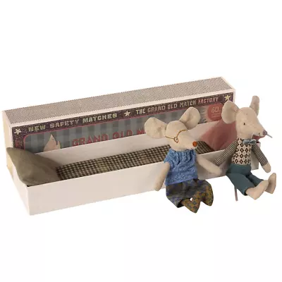 Maileg Grandma Grandpa Mouse In Matchbox Bed Collectible Set Charming Adorable • $89.99