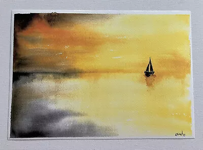 £5.99 • Buy Sunset Boat Watercolour A4 Art Print Seascape Contemporary Home Wall Decor