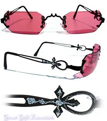 Gothic Vampire Glasses Black Red Rose Costume Sunglasses Dracula Goth Steampunk • $13.45