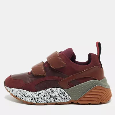 Stella McCartney Burgundy Faux Leather And Faux Suede Eclypse Lace Up Sneakers • $123.90