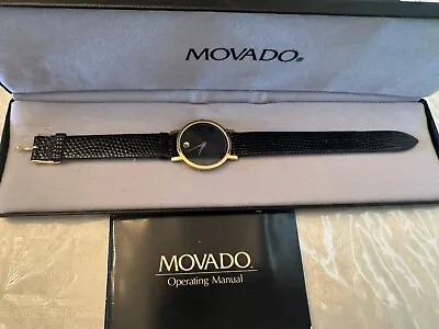 Movado Mens Museum Dress Black Leather Band Watch 87-45-882 • $299