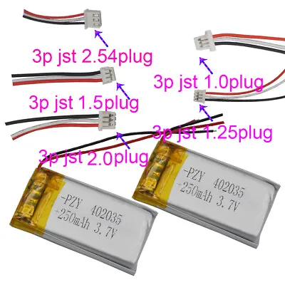 2pcs 3.7V 250 MAh 3pin 1.0 1.25 1.5 2.0 2.54 Polymer 4mm Thick Li Battery 402035 • £5.88