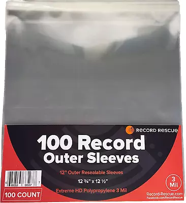 (100) 12  Record Outer Sleeves - Outer Resealable Sleeves - Extreme HD Poly 3 Mi • $37.86