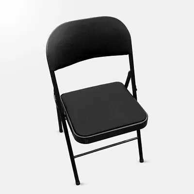 Folding Strong Steel Metal Frame Fabric Padded Ffice Back Rest Chair Black 200kg • £19.99