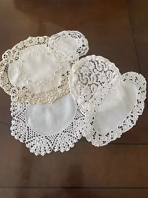 Vintage 5 Assorted DOILIES White Beige ~ Battenberg Crochet Cutwork Cluny • $12