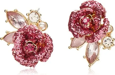 Betsey Johnson Mismatch Stud Earrings | Glitter Rose | Mixed Stones And Pearls • $13.95